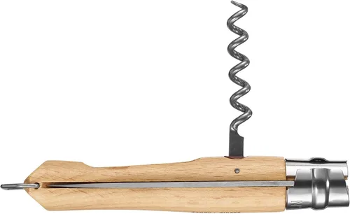 Vista 12 de Opinel Sacacorchos de acero inoxidable No. 10, cuchillo plegable para vino y queso, sacacorchos integrado + abridor de botellas, mango de madera