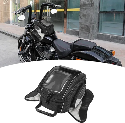 Vista 2 de Motoforti Universal motocicleta tanque magnético bolsa de herramientas combustible alforja con correa impermeable negro