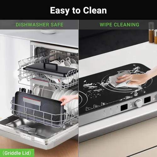 Vista 4 de AMZCHEF Placa de cocción de doble inducción con plancha extraíble antiadherente, 1800 W, 2 zonas de cocción, estufa de inducción portátil con sensor