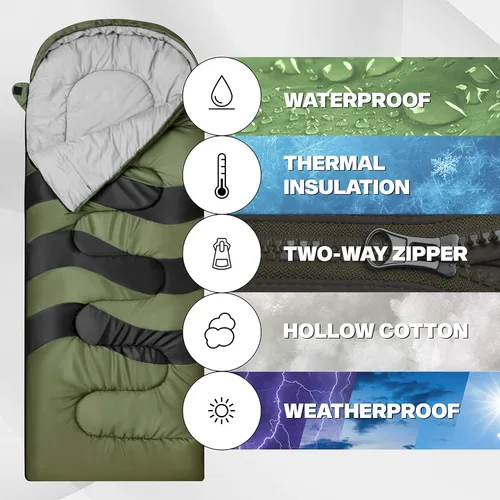 Vista 5 de IFORREST Sleeping Bag - Single-Person Cold Weather Camping Bed for Adults and Teens - 33in - Extra-Wide & Warm