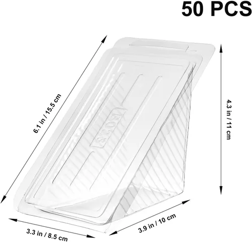 Vista 4 de Cabilock 100 cajas de embalaje de plástico para sándwiches, recipientes de alimentos triangulares transparentes a prueba de fugas para sándwiches