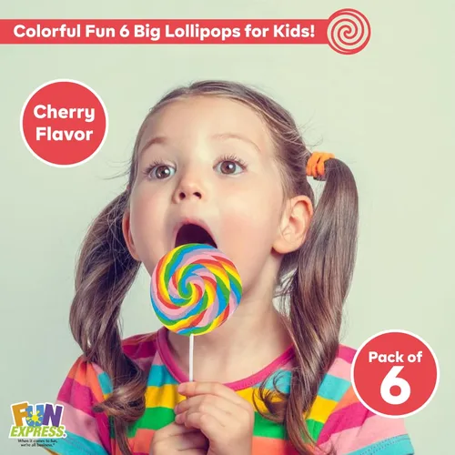Vista 2 de Paletas grandes de arco iris y remolino (6 grandes) sabor a cereza y caramelo envuelto individualmente