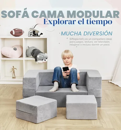Vista 5 de Elftopia Sofá Modular para Niños, Sillón de Espuma para Niños Pequeños, Conjunto de Juego de Sofá de Felpa Convertible para Niños, Sofá Cama