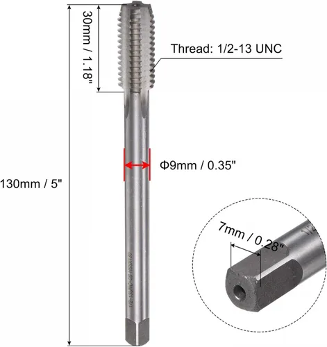 Vista 2 de uxcell Machos de fresado de rosca, 1/2-13 UNC de acero de alta velocidad (HSS) 4 flautas rectas, rosca roscada, 5 pulgadas de longitud (extra largo)