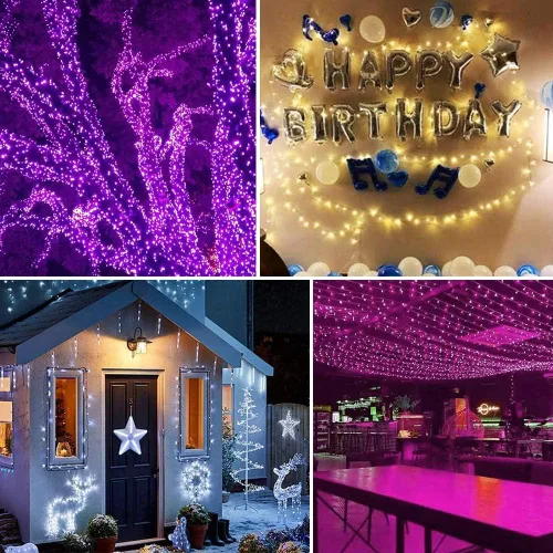 Vista 6 de Luces de Navidad que cambian de color para exteriores, 66 pies, 200 luces LED de 34 colores con control remoto, multicolor, enchufable, luz