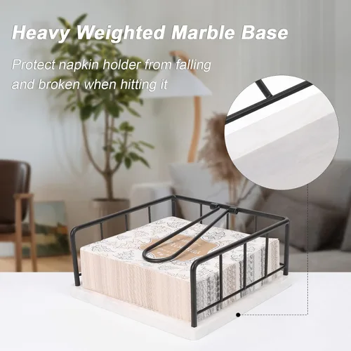 Vista 5 de Livabber Servilletero Plano, Almacenamiento de Servilletas de Cocina de Metal con Brazo de Tensión con Peso, Dispensador Rústico de Papel Tissue