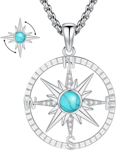 Vista 17 de Collar de Brújula para Hombres y Mujeres de Plata de Ley 925 con Colgante de Urna para Cenizas, Colgante de Medallón con Foto, Collar de Ancla
