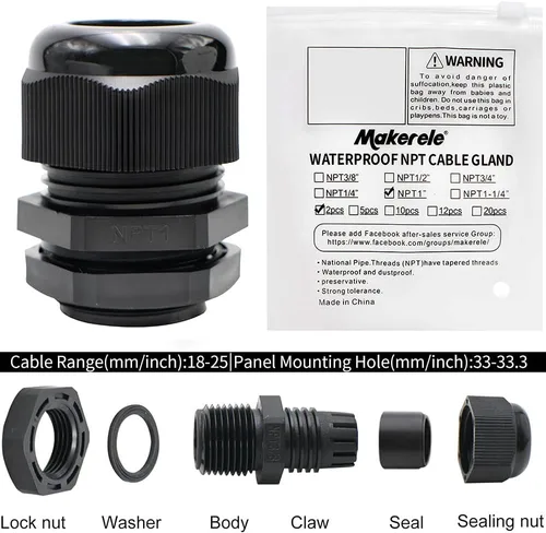 Vista 4 de MAKERELE NPT de 1" Conector de Glándula de Cable Agarre de Cordón Protectores de Alambre de Nylon Plástico Impermeables