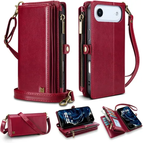 Vista 49 de Funda Cartera para Teléfono iPhone Air con 8 Portarjetas, Bloqueo RFID Cuero PU Soporte Abatible Correa de Muñeca y Correa para el Hombro