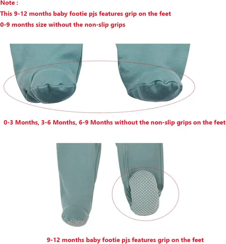Vista 3 de Aablexema Pijama de bebé con puños de manopla, doble cremallera, ropa de algodón para bebés, pijamas para dormir con pies
