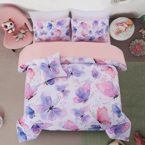 Vista 9 de A Nice Night Juego de ropa de cama con diseño de galaxia, estampado de mariposas 3D volando en el espacio, como mariposas con purpurina, juego