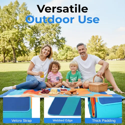 Vista 5 de scuddles Manta compacta de pícnic, tapete extragrande de 79 x 59 pulgadas para exteriores con diseño impermeable de 3 capas, forro polar suave