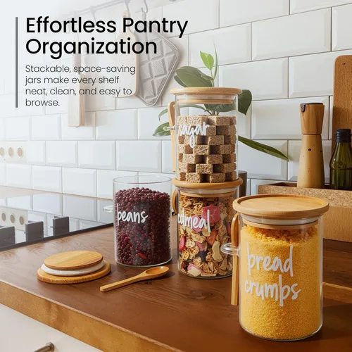 Vista 5 de Talented Kitchen Recipientes de vidrio para almacenamiento de alimentos con tapas, paquete de 4 unidades de vidrio de 17 onzas, tarros de cocina