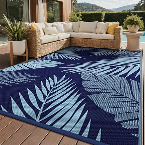 Vista 63 de GENIMO - Alfombra para exteriores de 6 x 9 pies, para patio, espacios amplios, reversible, de pajillas de plástico, alfombra impermeable para Azul