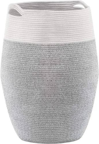 Vista 9 de YOUDENOVA - Cesta grande para ropa sucia de cuerda de algodón tejida,canasto de lavandería para el cuarto de lavar o el dormitorio, 25.6 pulgadas