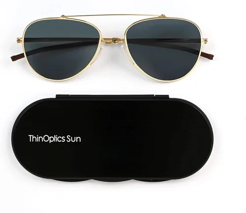 Vista 2 de ThinOptics Milano - Funda de aluminio lentes de sol de aviador marco dorado lente G15 2126in Marco doradolente G15