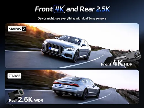 Vista 4 de Pelsee Cámara de tablero de espejo 4K+2.5K con Starvis frontal 2 IMX678 e IMX335 trasero, cámara de espejo retrovisor de 12 pulgadas, visión
