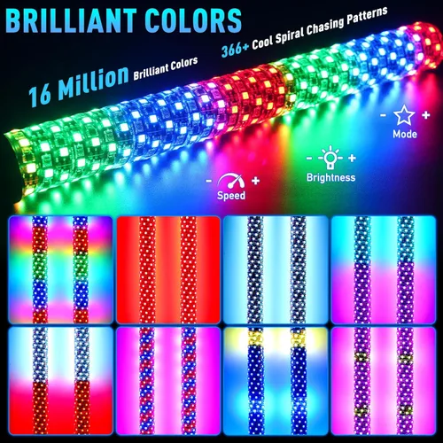 Vista 3 de 2 piezas 2 pies de luces de látigo gruesas UTV con interruptor de palanca, látigos de antena de alta luminosidad lado a lado con dirección/freno