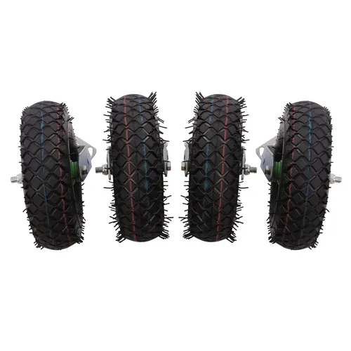 Vista 5 de Ruedas neumáticas de 10 pulgadas, 4 ruedas industriales, ruedas inflables de goma resistente, montaje en placa, juego de ruedas neumáticas de 10