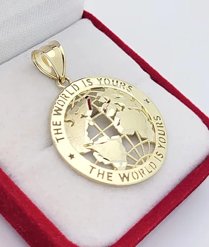 Vista 4 de Colgante de globo de oro para hombre, con mapa del mundo, oro amarillo de 10 quilates, 1.5 pulgadas, Oro