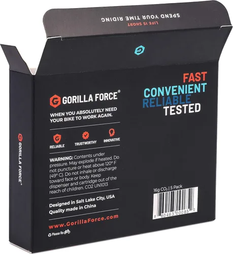 Vista 4 de Gorilla Force CO2 Cartridges for Bikes - Threaded 16g & 25g Refills for Tire Inflators, Bicycle Cycling, Road MTB Gravel E-Bike, Fits Most C02