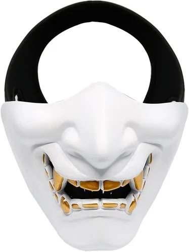 Vista 13 de AOUTACC Mascarillas de media cara Airsoft, monstruo demonio malvado, Kabuki, Samurai, Hannya Oni, máscaras protectoras de media cara, baile