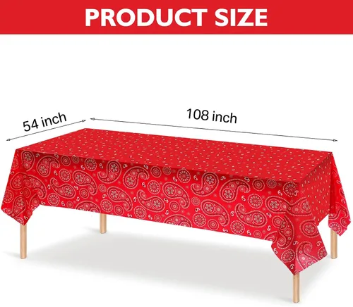 Vista 2 de Mantel rectangular de plástico con estampado de cachemira para fiestas temáticas de vaquero occidental, 108 x 54 pulgadas (rojo, paquete de 3)