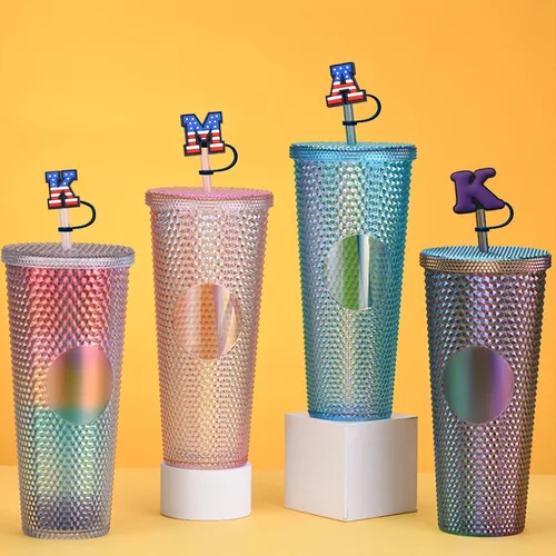 Vista 6 de Haundry Paquete de 4 fundas de popote para vaso Stanley, reutilizable, de 0.394 pulgadas, con 2 piezas de dije de letra inicial, accesorios