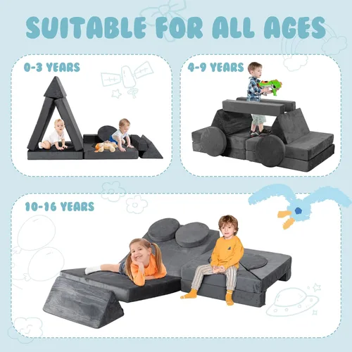 Vista 4 de Nuturelly Sofá modular de 18 piezas para niños, edificio de fortaleza para niños pequeños, sofá seccional 320+cojín convertible de espuma y suelo