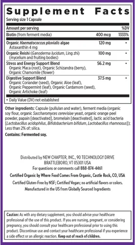 Vista 6 de New Chapter Suplemento de Biotina, Vitaminas Veganas para Cabello, Piel y Uñas con Biotina Fermentada + Astaxantina - 60
