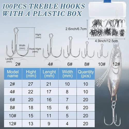 Vista 3 de Skylety 200 Pcs Split Fishing Rings with Plastic Box, Treble Hooks Kit with Plastic Box, 1 Piece Lure Tackle Connector Fishing Plier, and 1 Piece