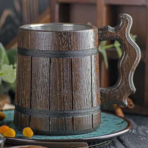 Vista 6 de ffxiv Cactuars - Taza de madera con jarro de madera. Regalo para jugadores. Jarro de cerveza de madera personalizada. Regalo personalizado para él