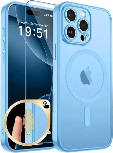 Vista 160 de zapica Funda magnética para iPhone 15 Plus y iPhone 14 Plus, con protector de pantalla de vidrio templado, compatible con MagSafe, translúcida mate