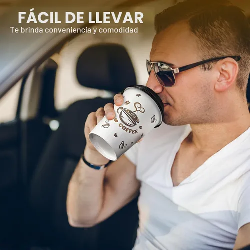 Vista 4 de Ginkgo Tazas de café desechables con tapas, 12 onzas, paquete de 100 unidades, taza de café de papel para llevar para coco caliente, chocolate