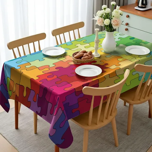 Vista 2 de Ambesonne Mantel abstracto, piezas de juego coloridas con imagen de dibujos animados fractal Hobby Activity Leisure, funda rectangular