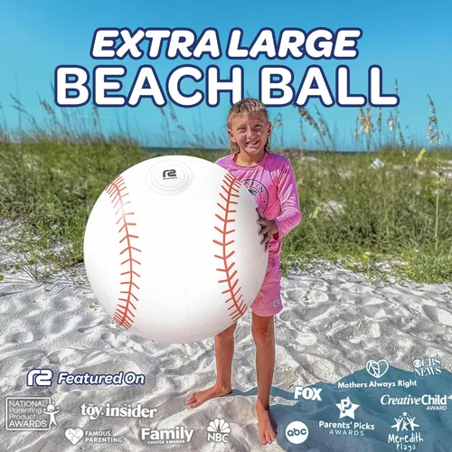 Vista 2 de Large Beach Ball - New 8-Panel Design for Enhanced Durability and Ultra Round Shape - Best Big Beach Ball For Kids & Adults - 3X Thickness