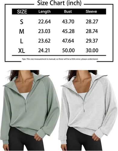 Vista 5 de Trendy Queen Sudaderas de gran tamaño para mujer, media cremallera, manga larga, con cremallera de un cuarto, sudaderas con capucha