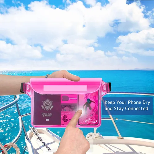 Vista 5 de AiRunTech Bolsa impermeable con correa para la cintura (paquete de 2) Accesorios de playa, la mejor manera de mantener tu teléfono y objetos