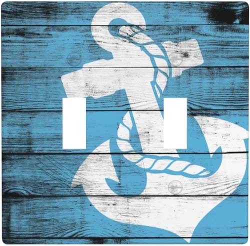 Vista 12 de Board Nautical Anchor Double Rocker Light Switch Plate Cover Decor Wall Plate Cover For Home Bedroom Kitchen Decorative 4.6 * 4.5 Inch
