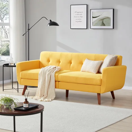 Vista 21 de Tbfit Sofá individual de tela de lino, silla de acento, sillón moderno de mediados de siglo para sala de estar, dormitorio, tapizado con botones