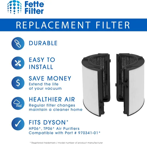 Vista 5 de Fette Filter - 2 filtros Premium Combi 360 Glass True Hepa Compatible con Dyson Pure Air Purfier Modelo PH01 PH02 PH03 PH3A PH04 TP06 HP06 TP07 HP07