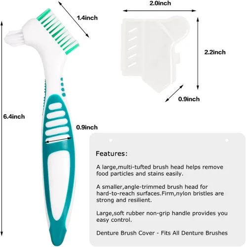 Vista 3 de Juego de cepillos de limpieza de dentaduras postizas con soporte para cepillo de dentadura a prueba de polvo, juego de cepillos de dientes para Verde