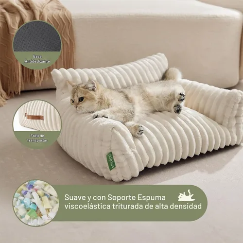 Vista 5 de Lindo sofá cama para mascotas, sofá de apoyo para gatos de interior, sofá cama pequeño para perros pequeños, beige, 24 pulgadas