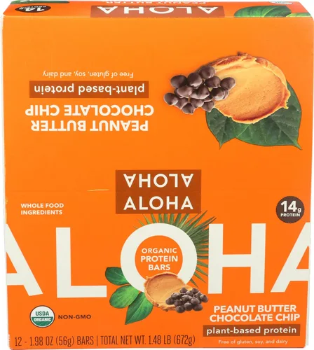 Vista 3 de Aloha Barras de proteína orgánica de mantequilla de maní con chispas de chocolate, 0.45 onzas de proteína a base de plantas, certificado orgánico