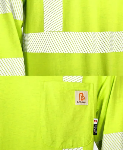 Vista 4 de BOCOMAL FR Tee Shirts High Visibility/Hi Vis Flame Resistant/Fire Retardant Shirt 7oz Reflective Hombres Seguridad Camisas