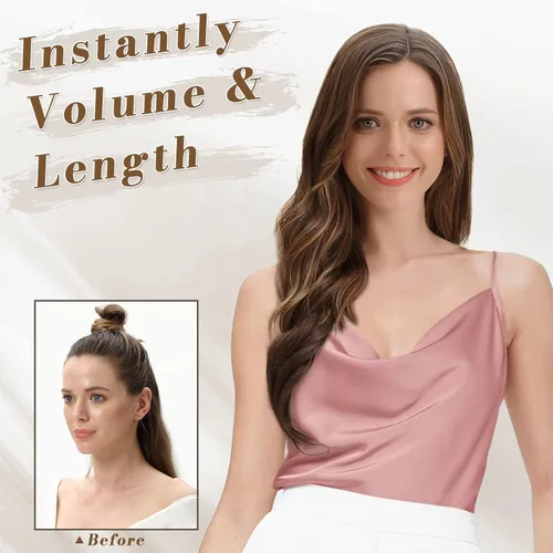 Vista 6 de BARSDAR Extensiones de cabello ondulado con clip de 20 pulgadas, 5 piezas de cabello sintético grueso y suave, extensiones de cabello con clip