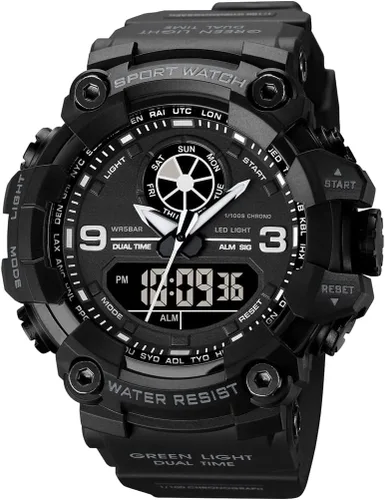 Relojes militares para hombre, relojes de pulsera para hombre, reloj analógico digital cronómetro para deportes, gran hora dual 12/24 horas, regalos