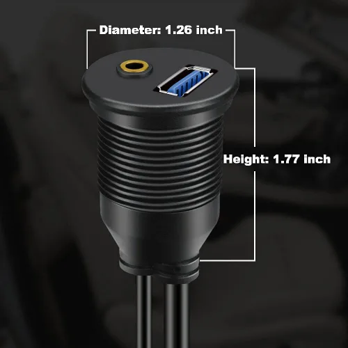 Vista 6 de BATIGE Paquete de 2 cables USB 3.0 y 0.138 in para montaje en automóvil de 0.138 in + extensión AUX USB 3.0 para tablero de salpicadero, cable