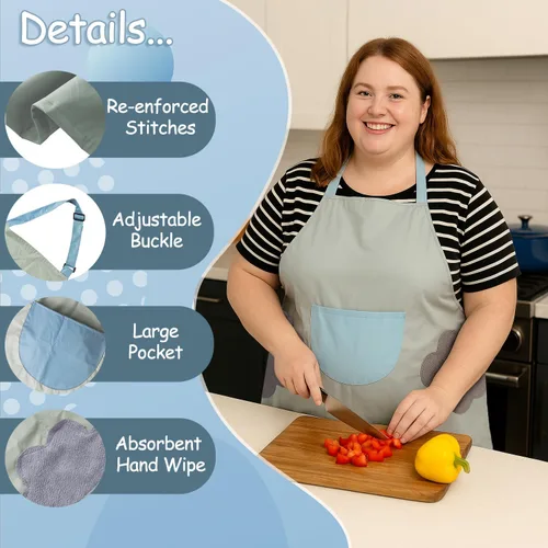 Vista 4 de King Mills Delantal de cocina lavable de talla grande, con bolsillos para lavavajillas, cocina, fácil de limpiar