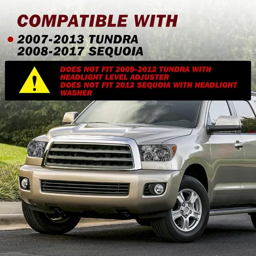 Vista 6 de JSBOYAT Conjunto de faros delanteros para Toyota Tundra 2007 2008 2009 2010 2011 2012 2013 / Reflector ámbar Sequoia 2008-2017 con lente ahumado
